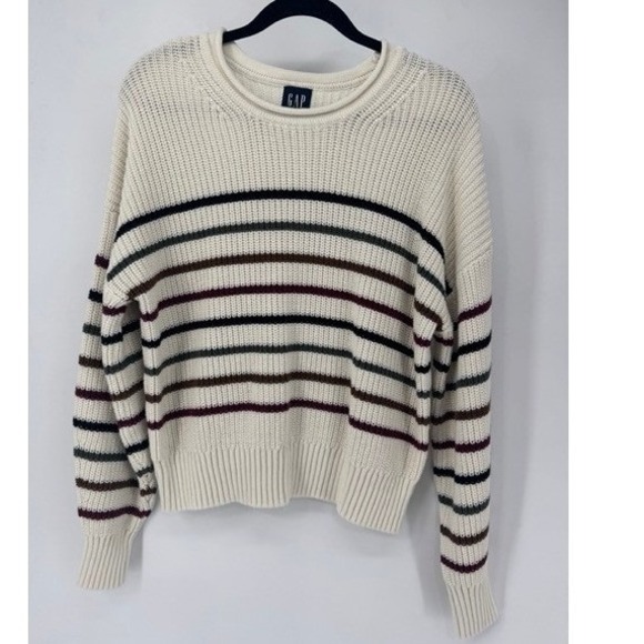 GAP Sweaters - GAP Women Cream Striped Cotton Rollneck Knit Sweater MEDIUM Minimalist Nautical